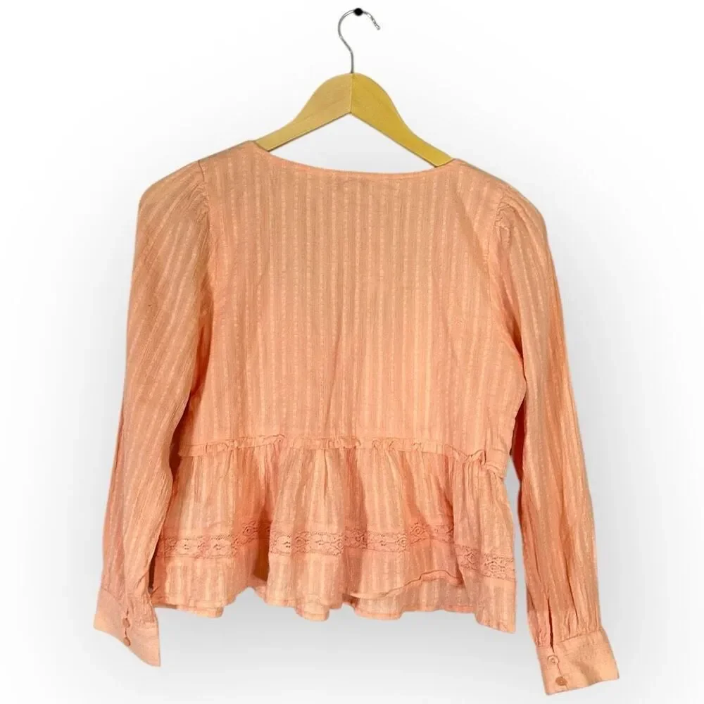 American Eagle Peachy-Pink Lace-Accented Sweetheart Neckline Babydoll Top XS
